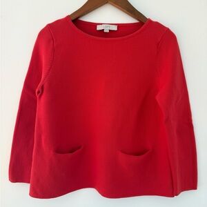 LOFT Women Blouse 3/4 Sleeve Top Size XS Vibrant Red Orange Knit Top 2 pockets